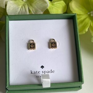 kate spade Gold Padlock Stud Earrings with Black Accents